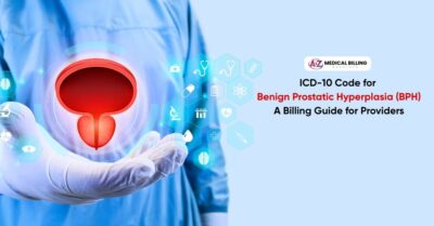 Doctor holding a digital 3D illustration of the prostate gland representing ICD-10 Code for Benign Prostatic Hyperplasia (BPH) billing guide.
