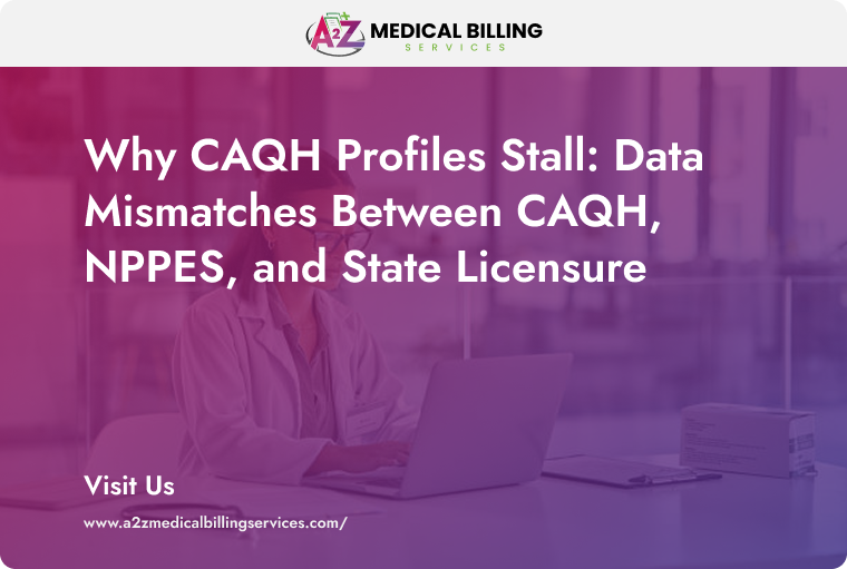 Healthcare provider credentialing delays caused by data mismatches between CAQH profiles, NPPES records, and state medical licenses.